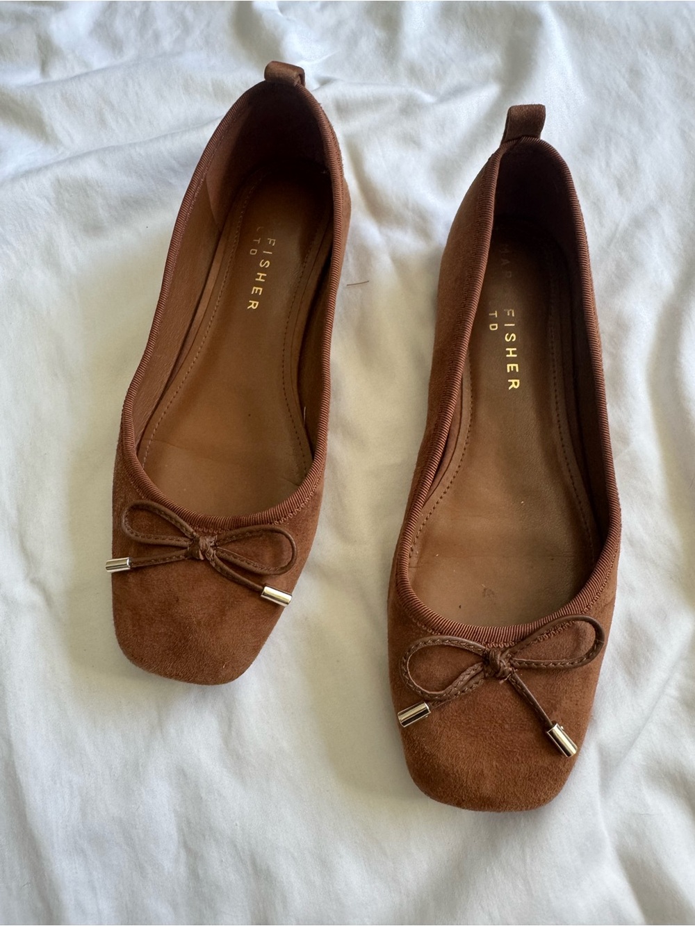 Marc Fisher Brown Suede Ballet Flats with Bow